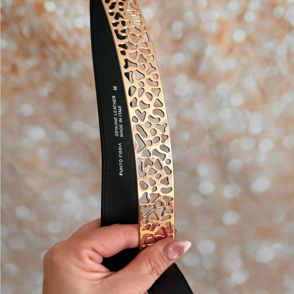 Punto Fibbia leather Black Belt with Gold Buckle - Picture 4 of 8